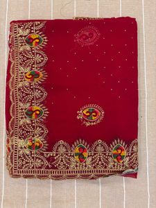 Red Embroidered Saree