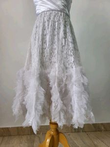 White Lace &amp; Ruffle Midi Dress