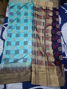 Banarasi Silk Saree With Check Printed