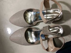 Sparkly Beige Block Heel Shoes