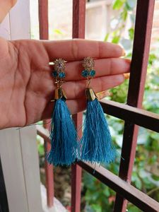 Blue Tassel Dangle Earrings