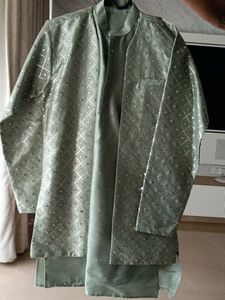 Elegant green colour kurta pajama with jacket