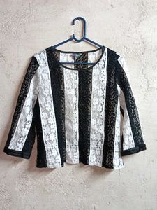 See-through Chic Black & White Lace Crop Top