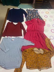 A Combo Of 6 Pieces Tops &amp; Fusion Dress