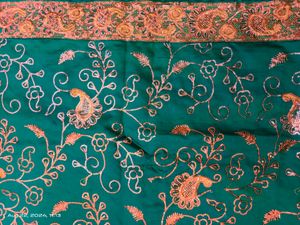 Green Silk Saree With Sequence Work