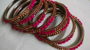 Pink rose flower Bangles (Set of 8) 2-8 size