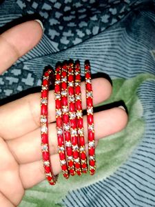 Red & Silver Beaded Bangles - Set of 6