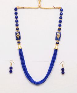 Blue Necklace With Earrings.  Jaipurjewelry, Knundanjewelry, Chokerset, Earrings, Women, Beauty, Necklace, Jewellery, Bridaljewellery, Ring, Western, Ethnic, Forever 21,chain, Peacockjewellery