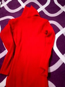 Combo Red And Cream Turtleneck Ribbed Sweater