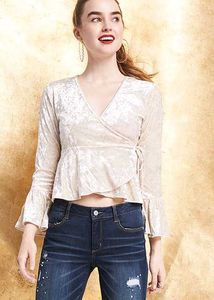 Velvet Wrap Top with Bell Sleeves