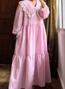 PINK TIERED DRESS WITH LACE COLLAR