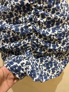 Blue &amp; White Floral Ruched Playsuit