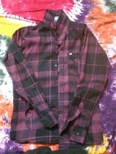 Burgundy & Black Plaid Flannel Shirt