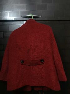 Red Textured Wool Blend Coat
