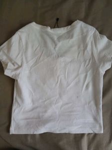 White Ribbed Button-Up Top