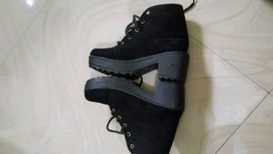Black Lace-Up Ankle Booties