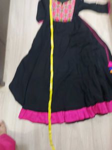 Black &amp; Pink Embroidered Ruffled Flare Dress