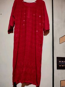 Red Embellished Chikankari Kurti