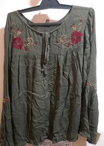 Olive Bell Sleeved Embroidered Top