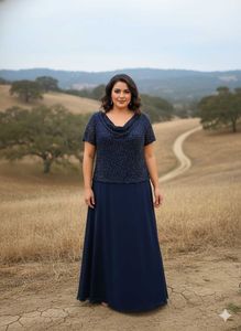Elegant Navy Blue Evening Gown