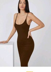Aahwan Solid Brown Bodycon Midi Dress