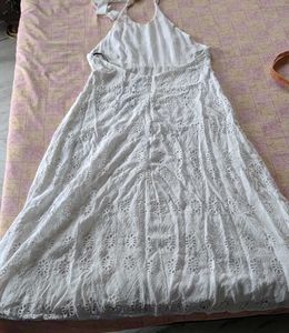 White Embroidered Halter Dress
