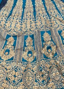 Teal &amp; Gold Anarkali Dress Front And Back Work