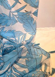Blue Leaf Print Scarf