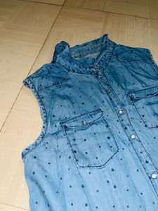 Denim Sleeveless Button-Down
