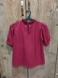 Maroon Puff Sleeve Top