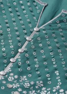 Teal &amp; Silver Ethnic Kurta Set