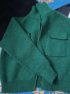 Two Way Zip Green Sweater
