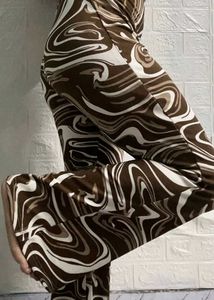 Aesthetic Y2K Brown Swirl Print Flared Pants