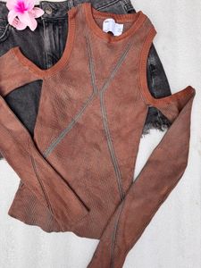 Zara Brown Cutout Long Sleeve Top