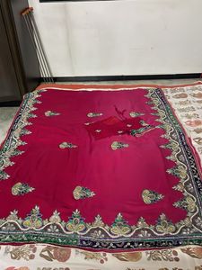 Embroidered Pearl Stone Work Maroon Sari