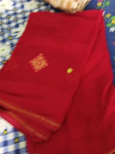 Elegant Red Embroidered Saree