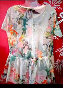 Floral Print Sheer Layering Transparent Top