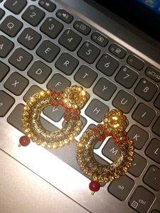 Statement Earrings - Gold & Red