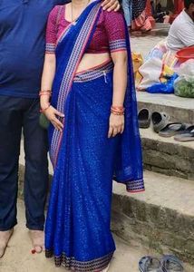Preloved Blue Saree With Stitched Blouse 💙