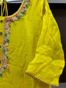 Festive Yellow Organza Kurta N Pants