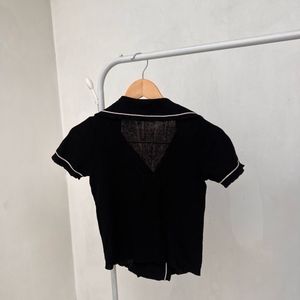 Black Pearl Button Crop Top