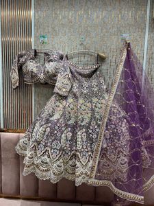 Elegant Purple Embroidered Lehenga Choli Dupatta