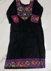 Ethnic Black Kurta With Colorful Paint Design