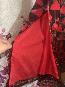 Red &amp; Black Printed Kurta with Dupatta