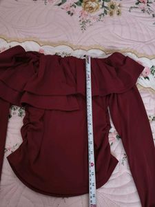 Burgundy Ruffled Bardot Top