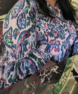 Paisley Print Ruffle Mini Dress