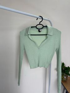 H&amp;M Mint Green Ribbed Crop Top