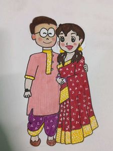 Nobita And Sizuka In Traditional Outfit