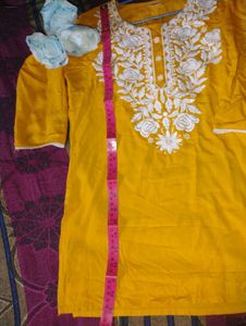 Embroidery Yellow Short Kurti