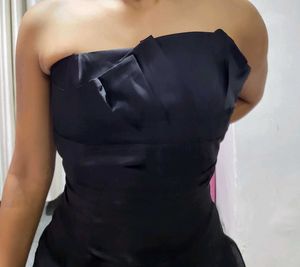 Black Strapless Ruffle Mini Dress